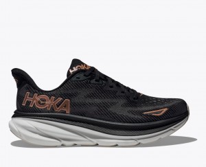 Black / Rose Gold HOKA Clifton 9 Women's Running Shoes | 937025EGF