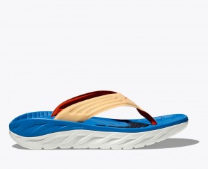 Blue / Beige HOKA ORA Recovery Men's Flip Flops | 314259YIC