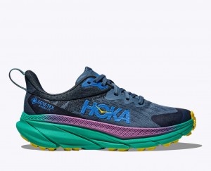 Blue / Black / Green HOKA Challenger 7 GTX Men's Trail Running Shoes | 548690CTL