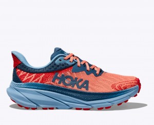 Coral / Dark Blue HOKA Challenger 7 Women's Trail Running Shoes | 309567KBE