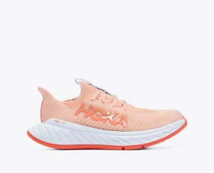 Coral / Light Blue HOKA Carbon X 3 Women's Running Shoes | 192670NSQ