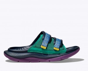 Dark Blue / Green / Purple HOKA Ora Luxe Men's Slide | 530178VXM