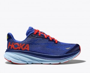 Dark Blue / Red HOKA Clifton 9 Kids' Running Shoes | 580231TVE