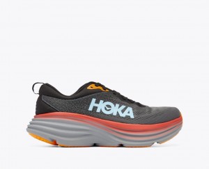 Dark Grey / Red / Black HOKA Bondi 8 Men's Running Shoes | 349610HGT