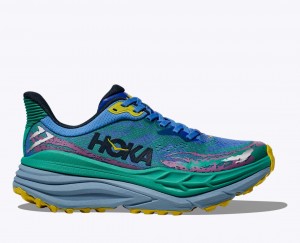 Green / Blue HOKA Stinson 7 Men's Trail Running Shoes | 318407YKO