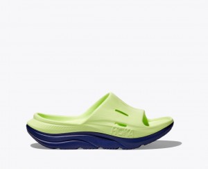 Green / Navy HOKA Ora Recovery 3 Kids' Slides | 910874SHV