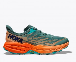 Green / Orange HOKA Speedgoat 5 Men's Trail Running Shoes | 185670YOG