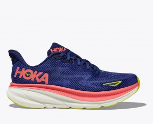 Navy / Coral HOKA Clifton 9 Women's Running Shoes | 967321TLB