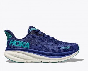 Navy / Turquoise HOKA Clifton 9 Women's Running Shoes | 965281LIT