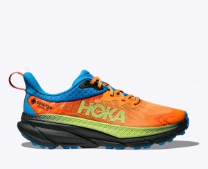 Orange / Green / Blue HOKA Challenger 7 GTX Men's Trail Running Shoes | 819620WDE