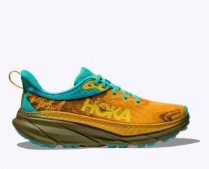 Orange / Olive / Turquoise HOKA Challenger 7 GTX Men's Trail Running Shoes | 218067CVB