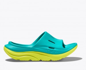 Turquoise / Green HOKA Ora Recovery 3 Kids' Slides | 619408FRA