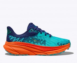 Turquoise / Navy HOKA Challenger 7 Women's Trail Running Shoes | 943618FPL