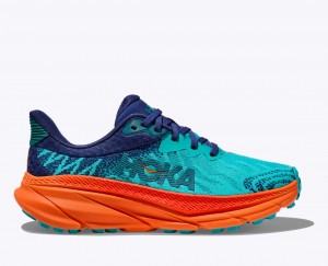 Turquoise / Orange HOKA Challenger 7 Men's Trail Running Shoes | 879134SZO