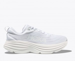 White HOKA Bondi 8 Men's Running Shoes | 674130QEC