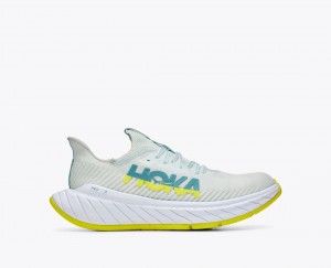 White / Green HOKA Carbon X 3 Men's Running Shoes | 189063RWS