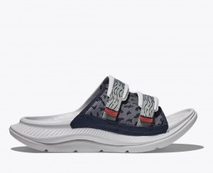 White / Grey HOKA Ora Luxe Men's Slide | 398650HPD