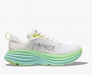 White / Light Green HOKA Bondi 8 Women's Running Shoes | 458920FLH