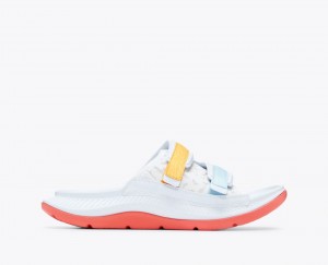 White / Orange / Blue HOKA Ora Luxe Men's Slide | 953216EJG