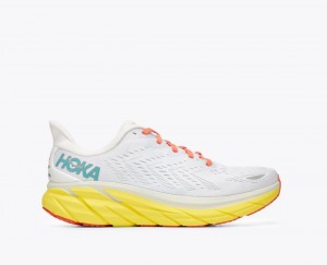 White / Yellow HOKA Clifton 8 Men's Running Shoes | 516907JST