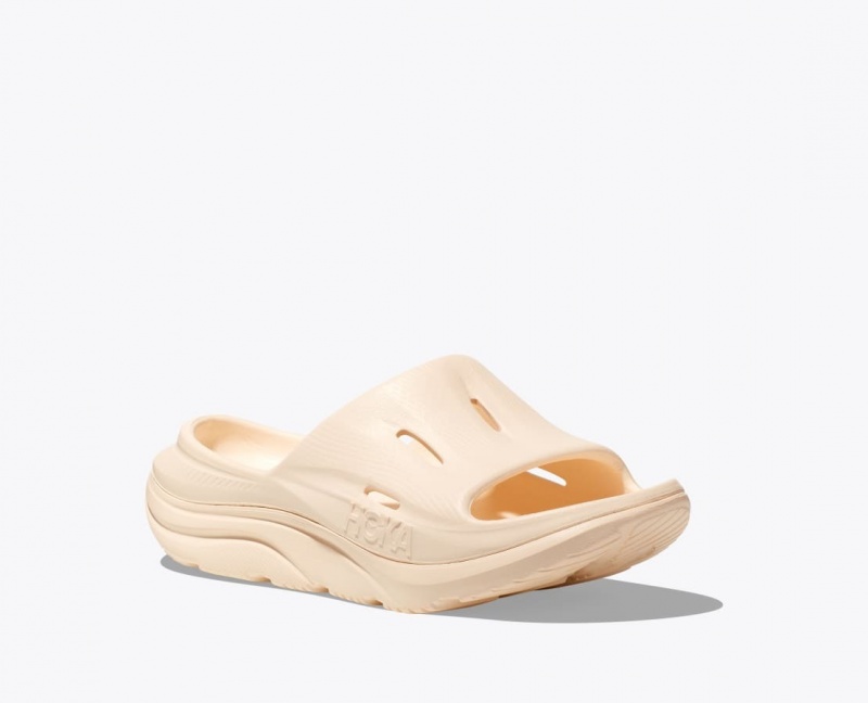 Beige HOKA Ora Recovery 3 Kids' Slides | 196207QEO