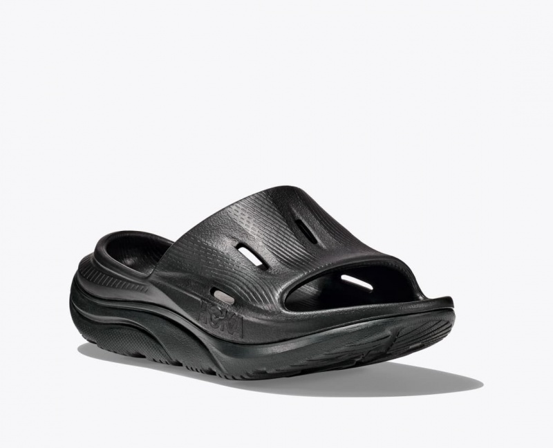 Black HOKA Ora Recovery 3 Kids' Slides | 706293BFX