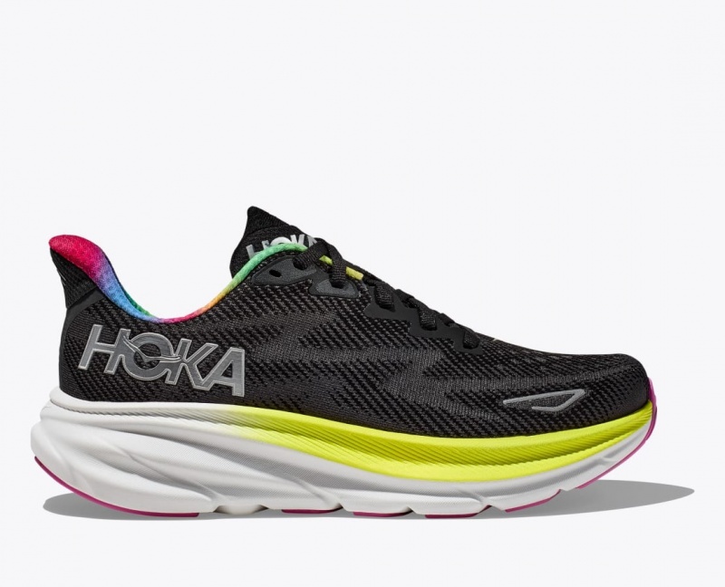 Black / Light Green HOKA Clifton 9 Men\'s Running Shoes | 610279WXH