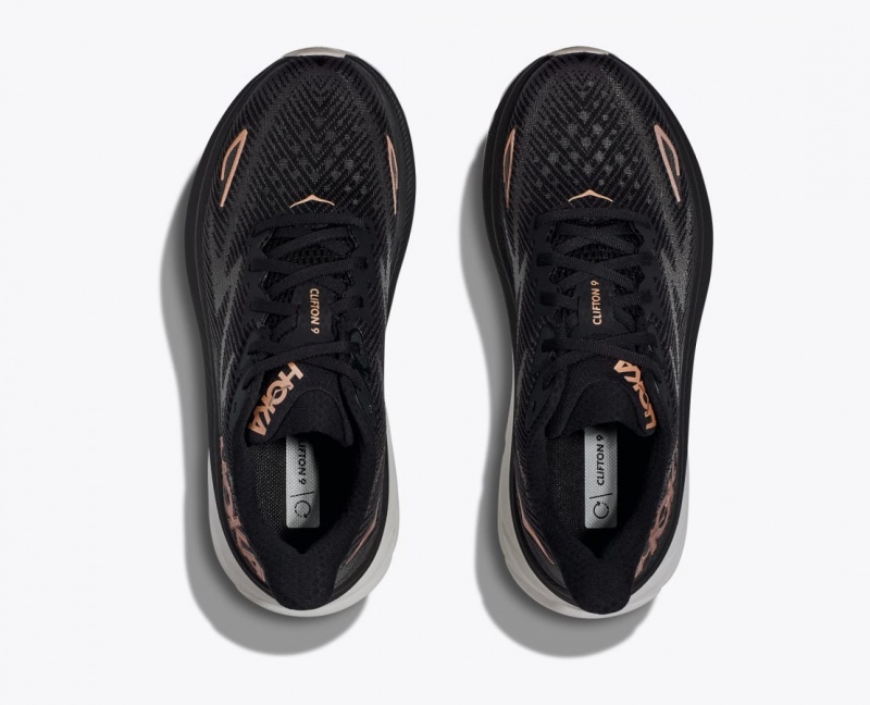 Black / Rose Gold HOKA Clifton 9 Women's Running Shoes | 937025EGF