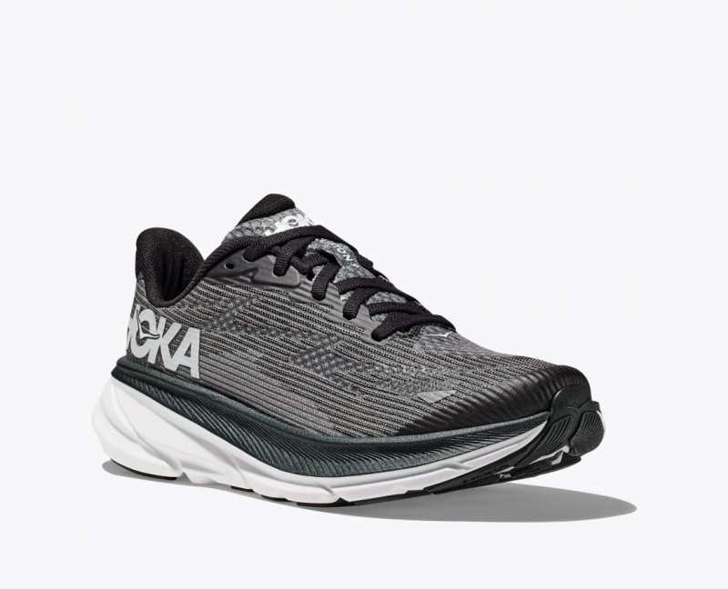 Black / White HOKA Clifton 9 Kids' Running Shoes | 274019JKP