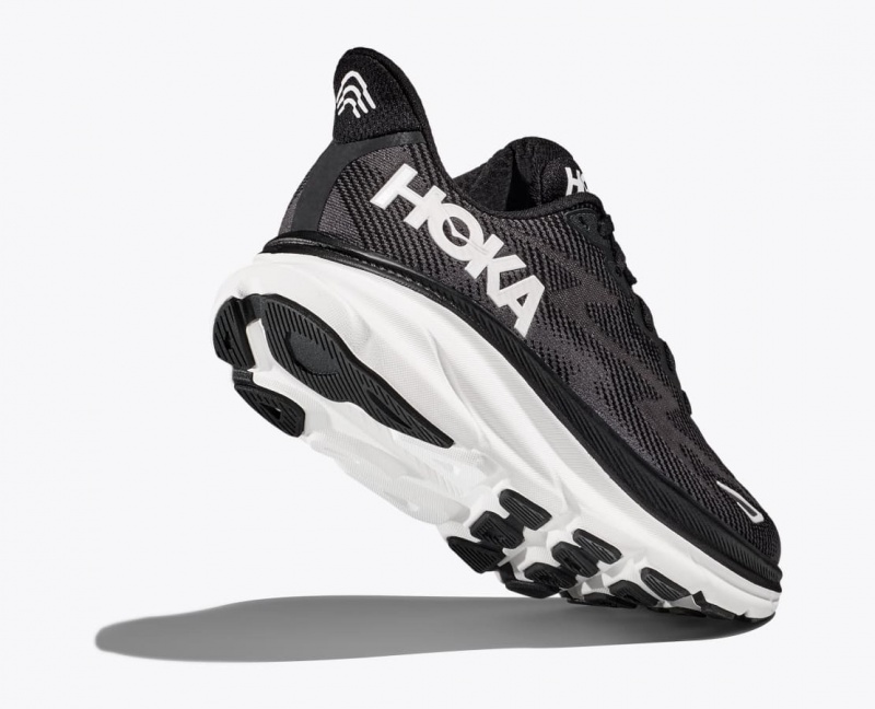 Black / White HOKA Clifton 9 Men's Running Shoes | 058972FSA