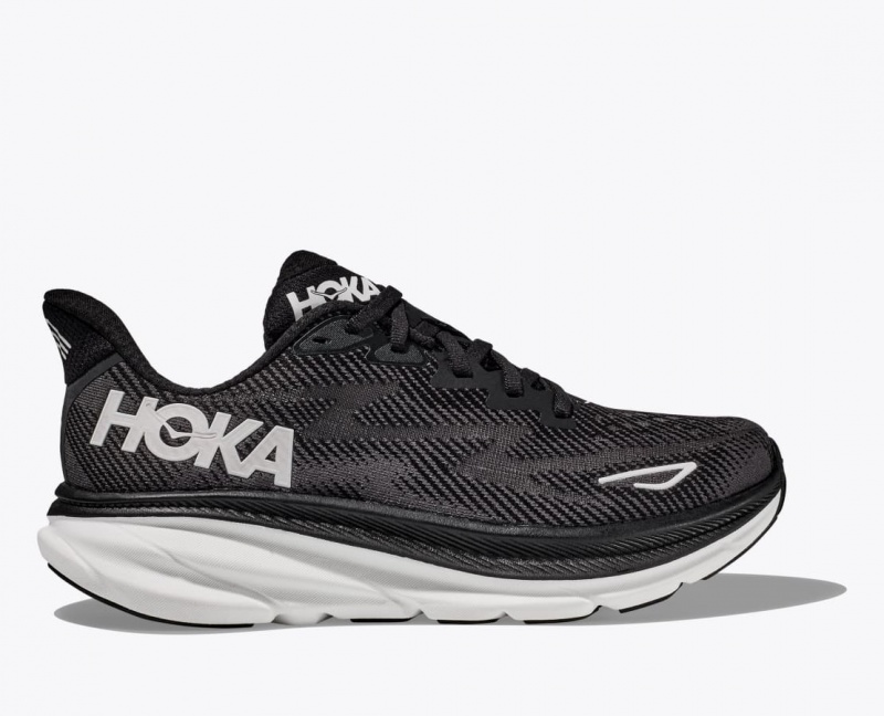 Black / White HOKA Clifton 9 Men\'s Running Shoes | 058972FSA