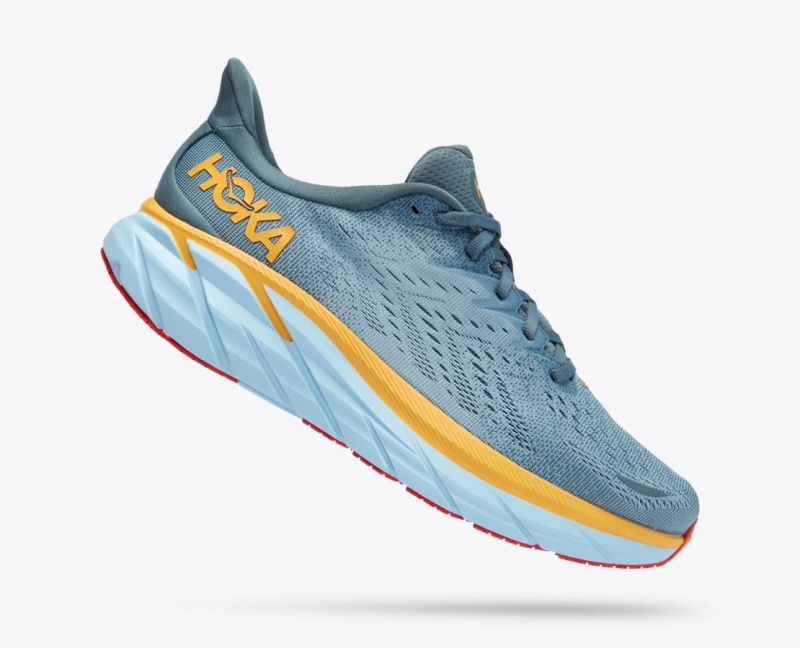 Blue Green / Orange HOKA Clifton 8 Men's Running Shoes | 472509AVG