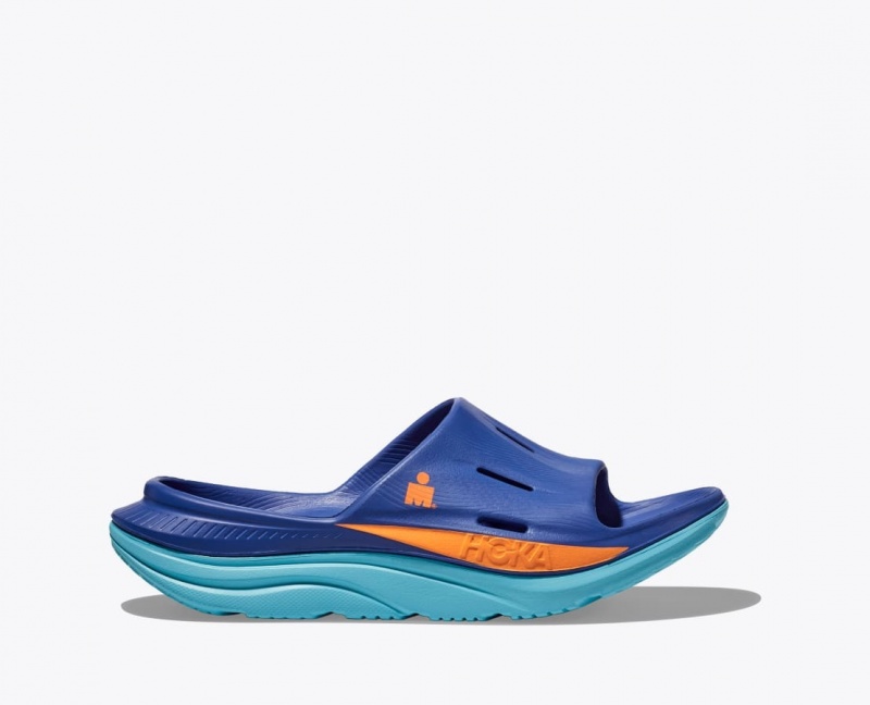 Blue HOKA IRONMAN Ora Recovery Men\'s Slide | 137685MPZ