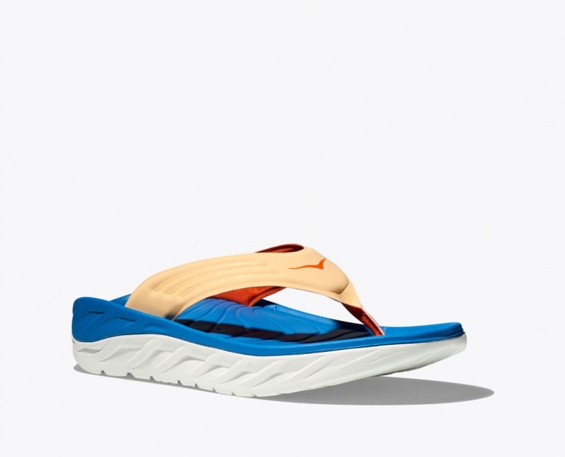 Blue / Beige HOKA ORA Recovery Men's Flip Flops | 314259YIC