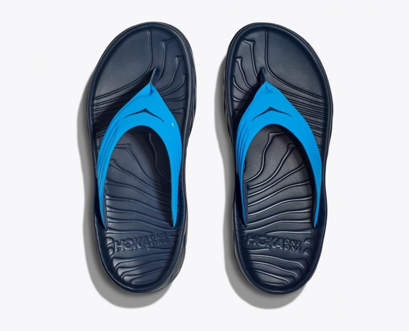 Blue / Black HOKA ORA Recovery Men's Flip Flops | 921578YKN