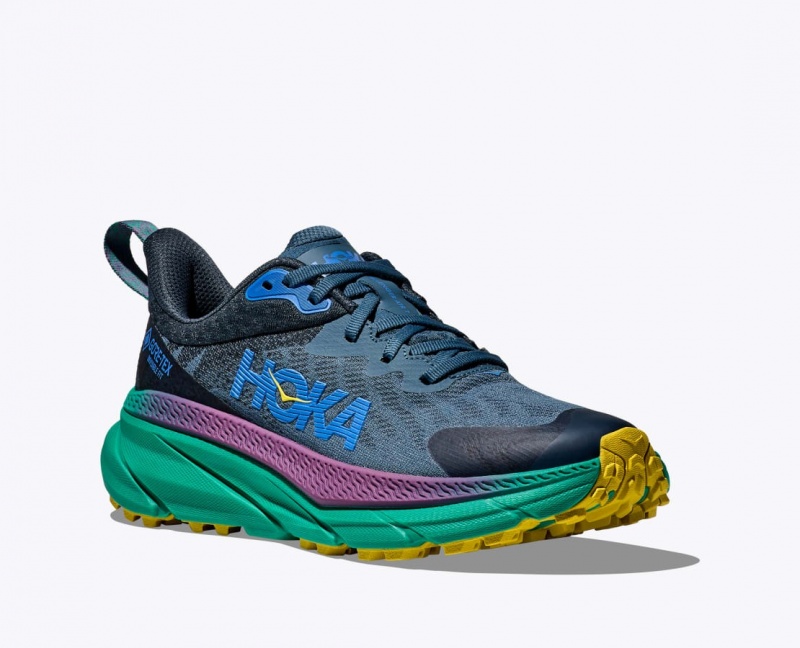 Blue / Black / Green HOKA Challenger 7 GTX Men's Trail Running Shoes | 548690CTL