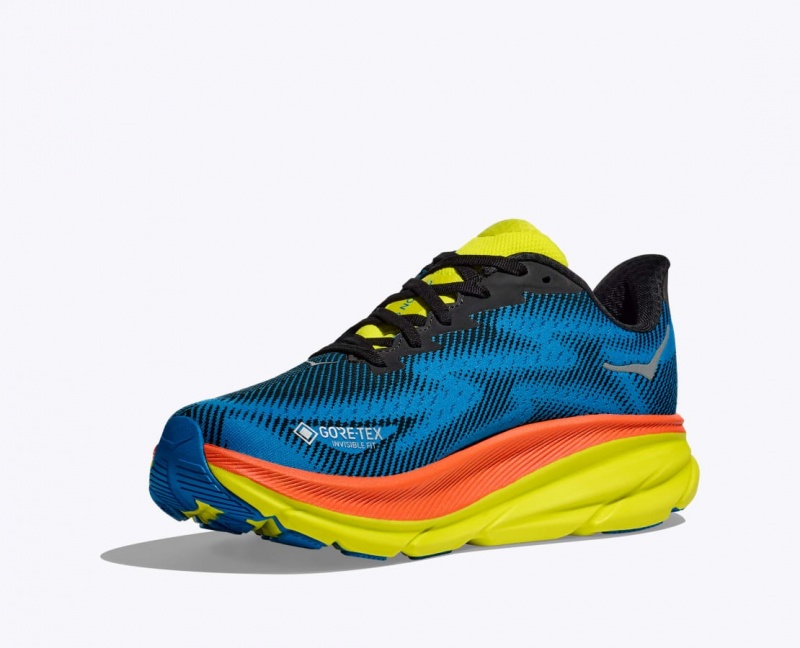 Blue / Black / Green HOKA Clifton 9 GTX Women's Running Shoes | 512076BSI