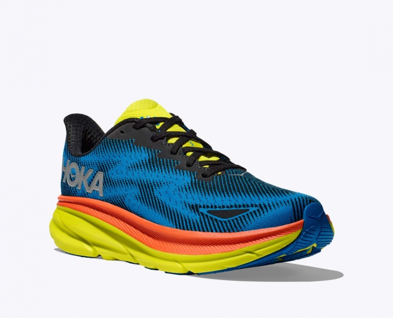 Blue / Black / Green HOKA Clifton 9 GTX Women's Running Shoes | 512076BSI