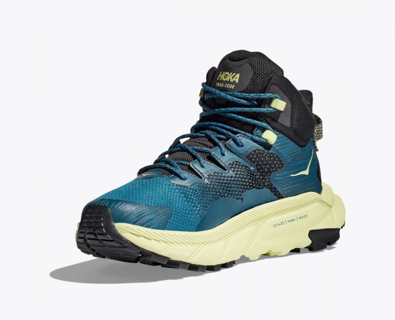 Blue / Black / Light Green HOKA Trail Code GTX Men's Hiking Boots | 408635NFS