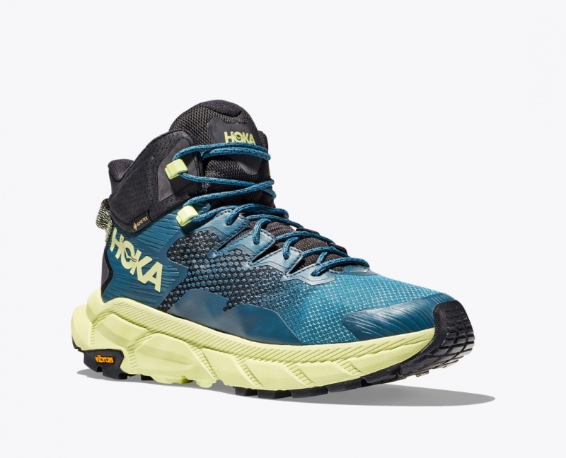 Blue / Black / Light Green HOKA Trail Code GTX Men's Hiking Boots | 408635NFS