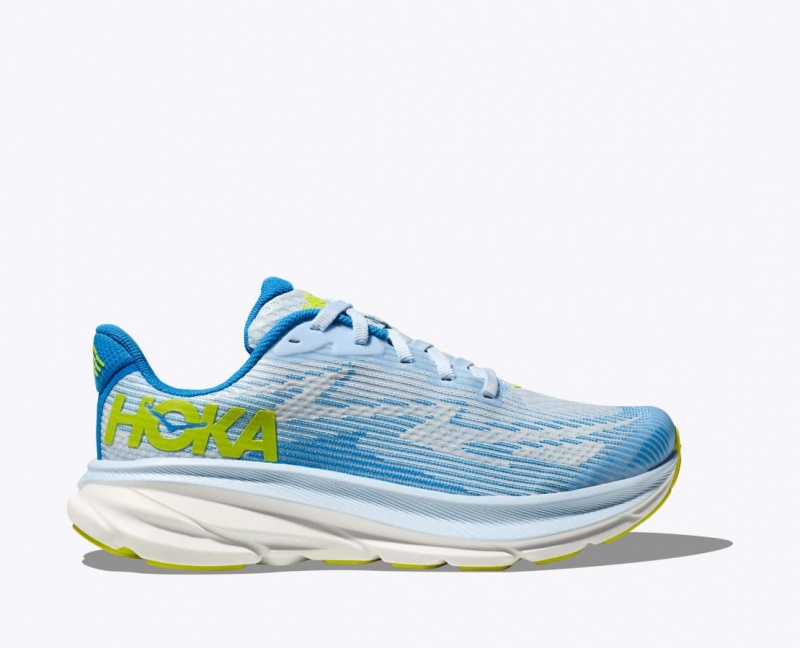 Blue / White HOKA Clifton 9 Kids\' Running Shoes | 048657HAW