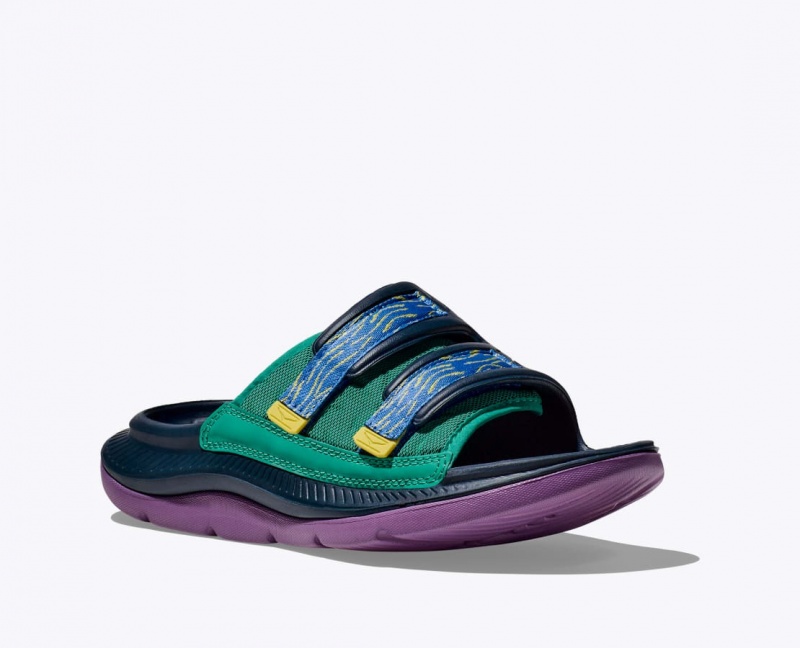 Dark Blue / Green / Purple HOKA Ora Luxe Men's Slide | 530178VXM