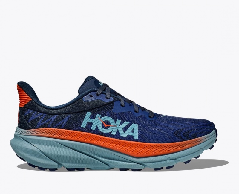 Dark Blue / Orange HOKA Challenger 7 Men\'s Trail Running Shoes | 487509YRU