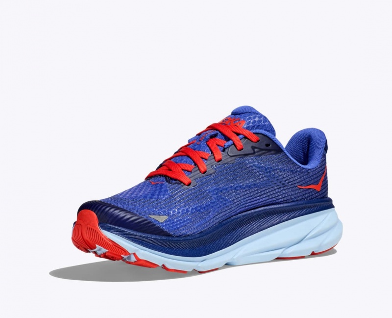 Dark Blue / Red HOKA Clifton 9 Kids' Running Shoes | 580231TVE