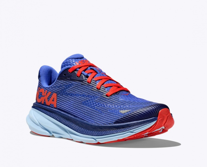 Dark Blue / Red HOKA Clifton 9 Kids' Running Shoes | 580231TVE