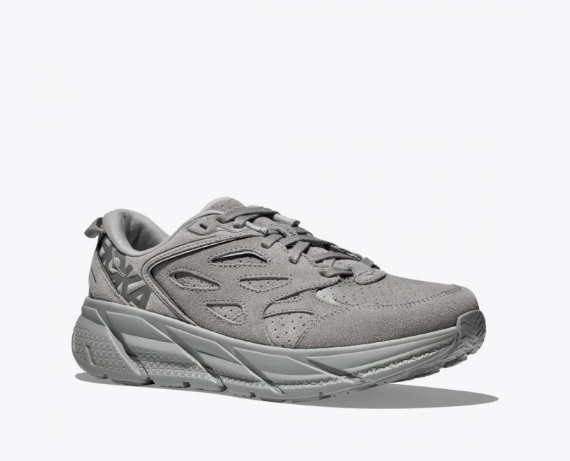 Dark Grey HOKA Clifton L Suede Women's Walking Shoes | 921487BGQ