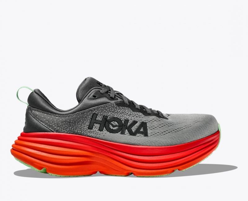 Dark Grey / Red HOKA Bondi 8 Men\'s Running Shoes | 593718GKX