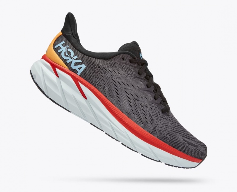 Dark Grey / Red HOKA Clifton 8 Men's Running Shoes | 375496ZXA