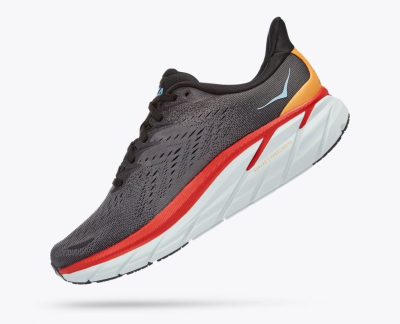 Dark Grey / Red HOKA Clifton 8 Men's Running Shoes | 375496ZXA