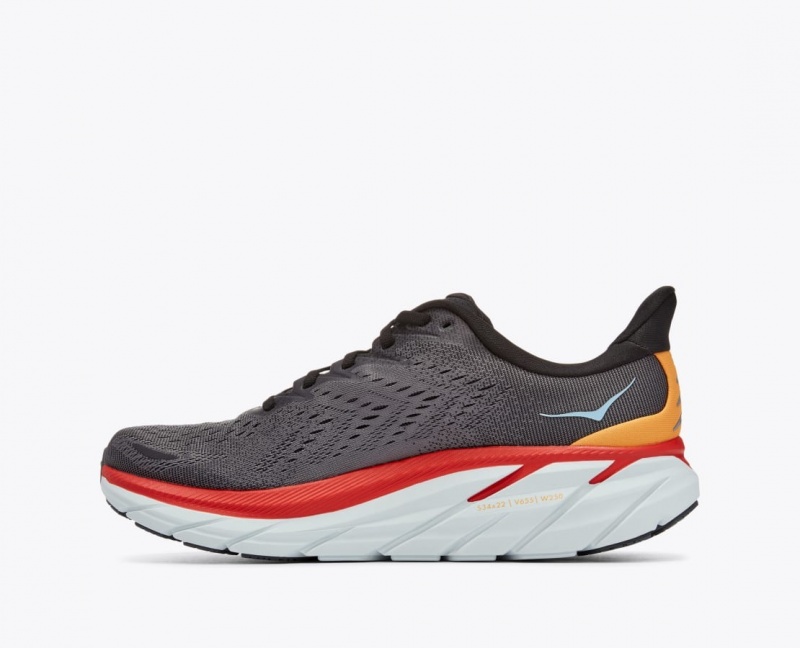 Dark Grey / Red HOKA Clifton 8 Men's Running Shoes | 375496ZXA